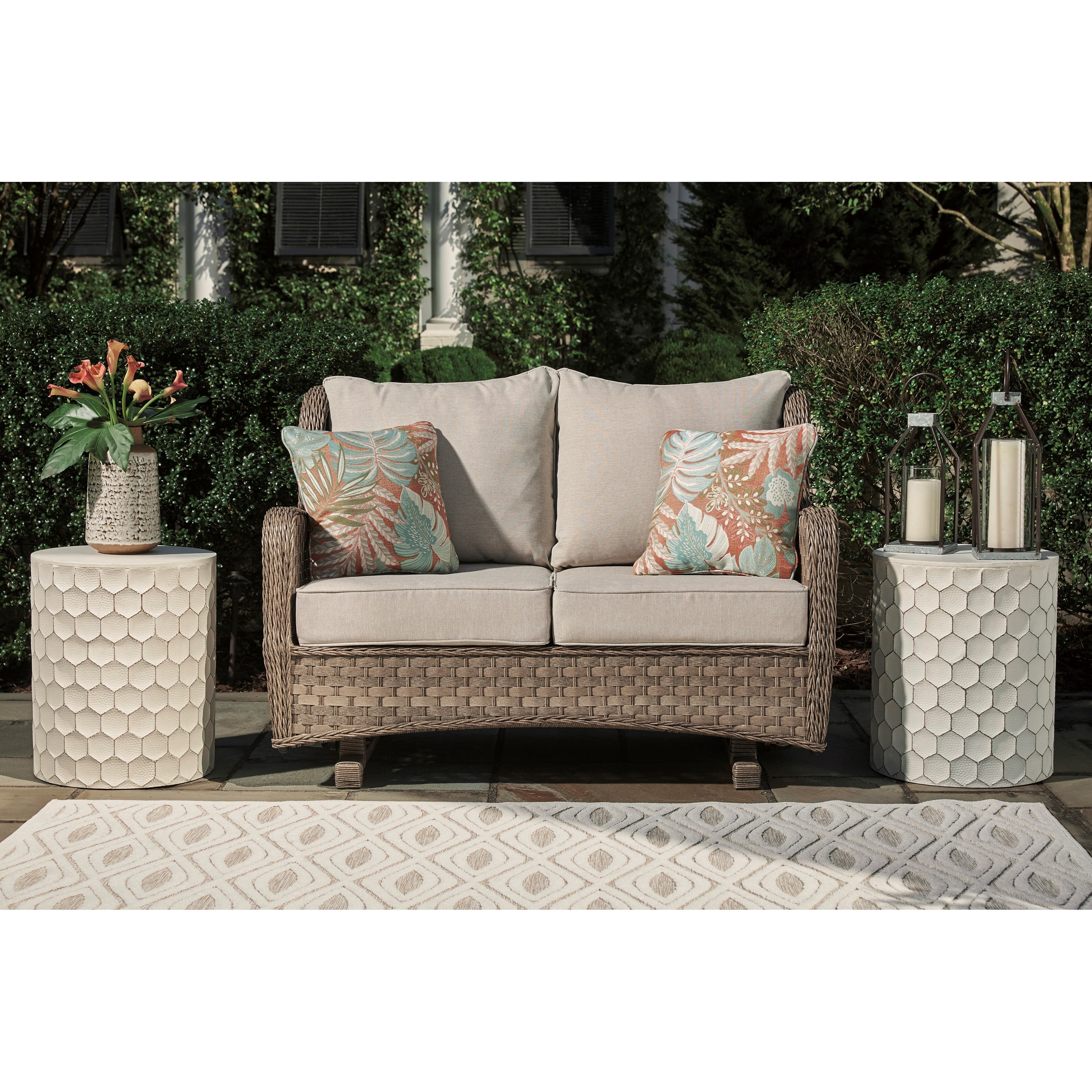 Signature Design by Ashley Clear Ridge Resin Wicker Loveseat Glider w